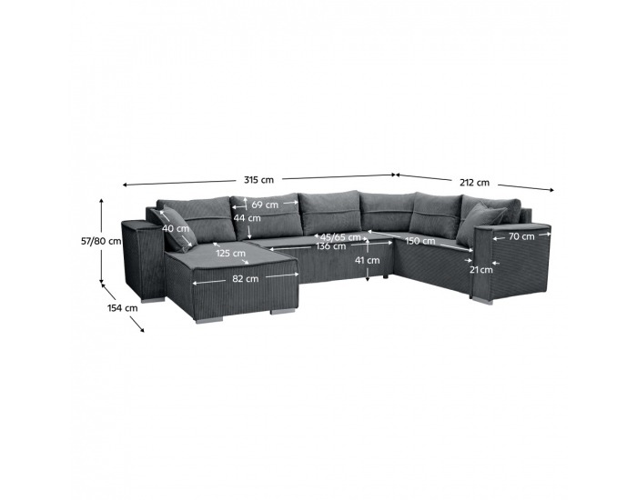 Rohová sedačka U s rozkladom Colin U Uni L/P - tmavosivá