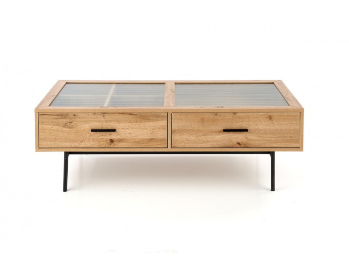 Konferenčný stolík s úložným priestorom Costanza - dub prírodný / čierna / priehľadná