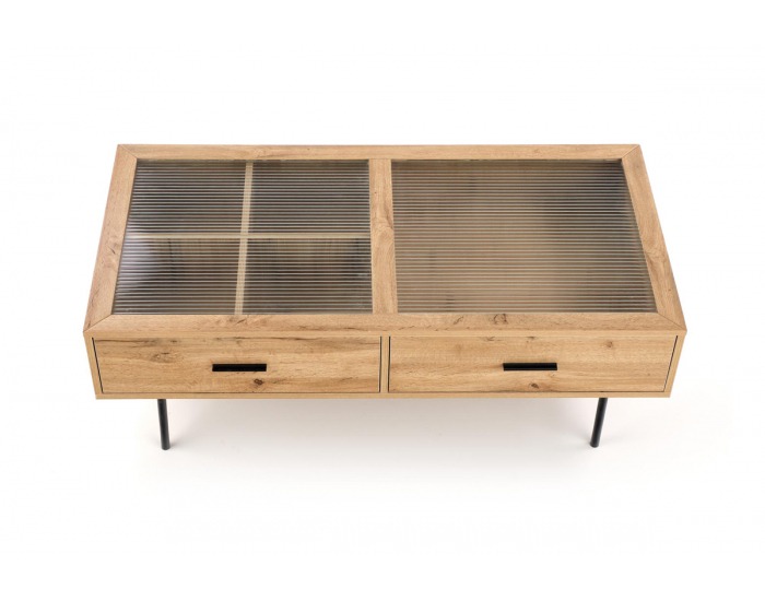 Konferenčný stolík s úložným priestorom Costanza - dub prírodný / čierna / priehľadná