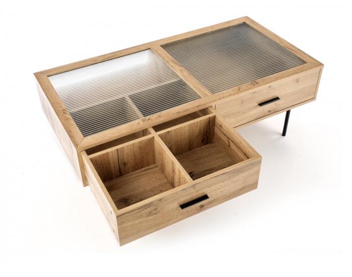 Konferenčný stolík s úložným priestorom Costanza - dub prírodný / čierna / priehľadná