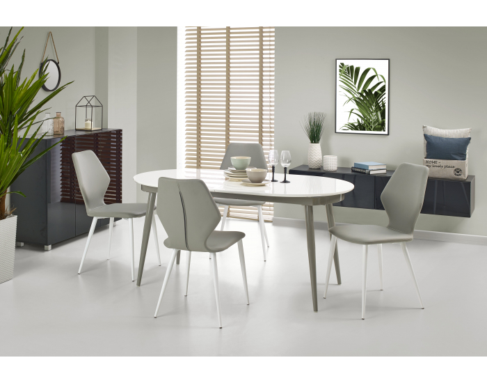 Rozkladací jedálenský stôl Crispin - biely lesk / sivá