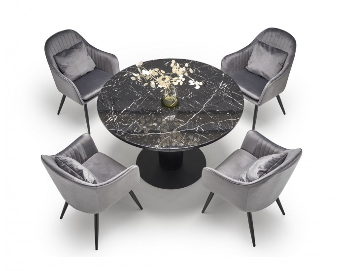 Okrúhly rozkladací jedálenský stôl Cristiano - čierny mramor / čierna
