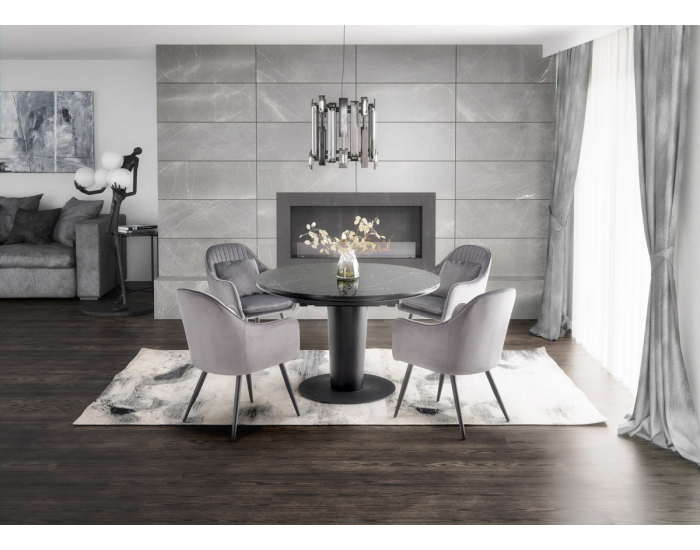 Okrúhly rozkladací jedálenský stôl Cristiano - čierny mramor / čierna