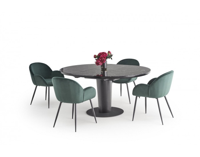 Okrúhly rozkladací jedálenský stôl Cristiano - čierny mramor / čierna
