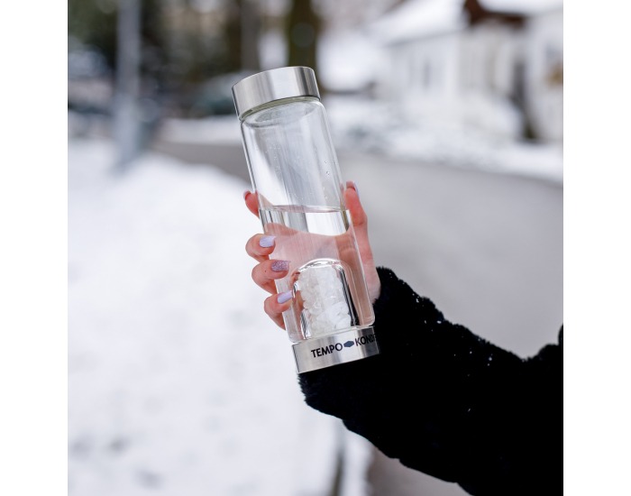 Sklenená fľaša s kremeňom Crystal 500 ml - priehľadná