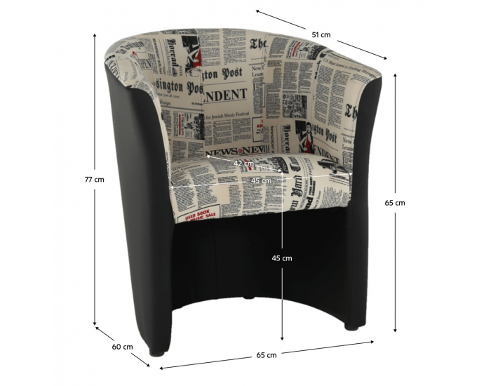 Konferenčné kreslo Cuba D-8 - čierna ekokoža / vzor noviny