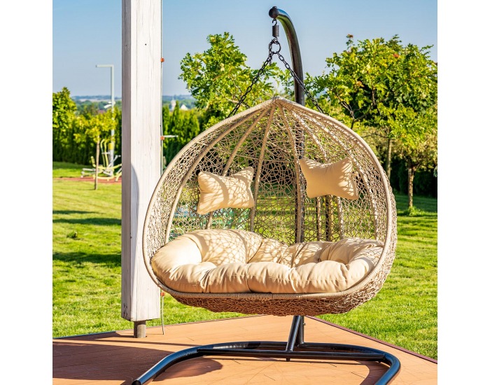 Závesné hojdacie kreslo Cuban - béžový ratan / béžové podušky