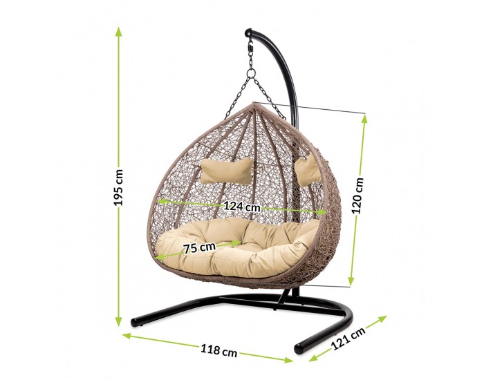 Závesné hojdacie kreslo Cuban - béžový ratan / béžové podušky