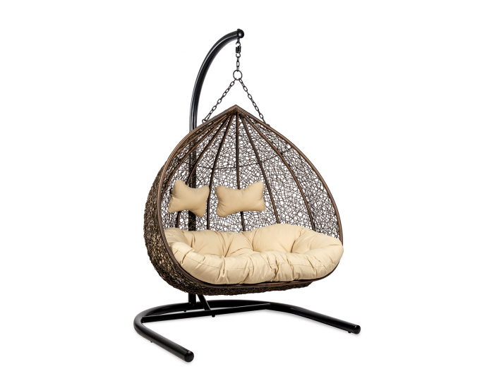Závesné hojdacie kreslo Cuban - hnedý ratan / béžové podušky