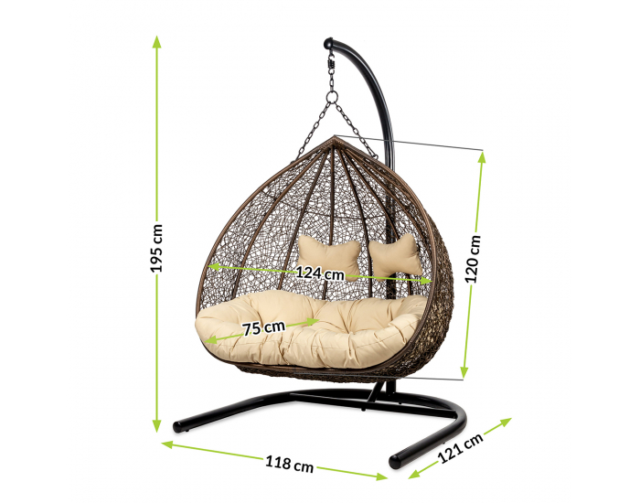 Závesné hojdacie kreslo Cuban - hnedý ratan / béžové podušky