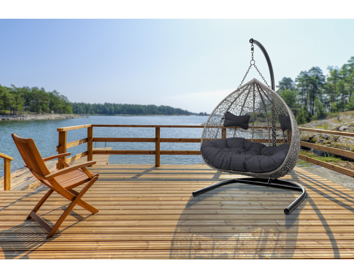 Závesné hojdacie kreslo Cuban - sivý ratan / čierne podušky