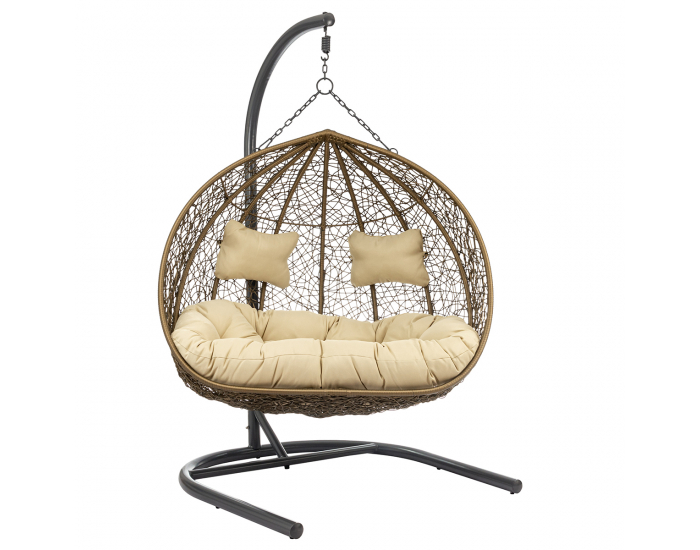 Závesné hojdacie kreslo Cuban - zlatohnedý ratan / béžové podušky