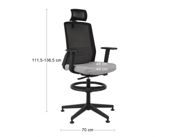 Kancelárska stolička s podnožkou Cupra BS HD RB - sivá / čierna