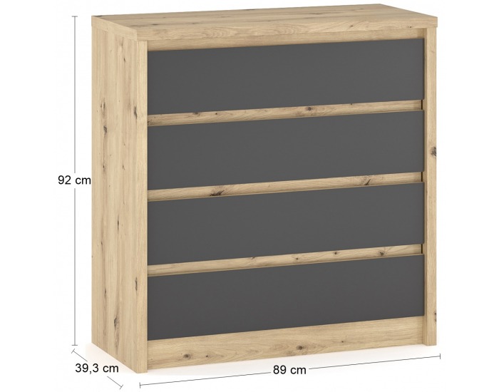 Zásuvková komoda Daicos CH-4DRWS - dub artisan / sivá