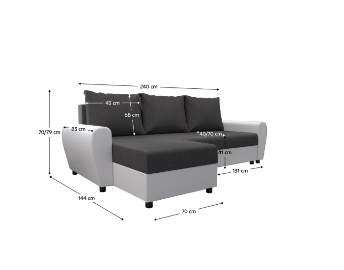Rohová sedačka s rozkladom Dakar Roh L L/P - sivá / biela