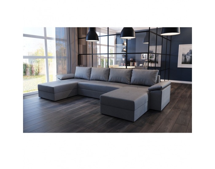 Rohová sedačka U s rozkladom a úložným priestorom Dalas L/P - sivá