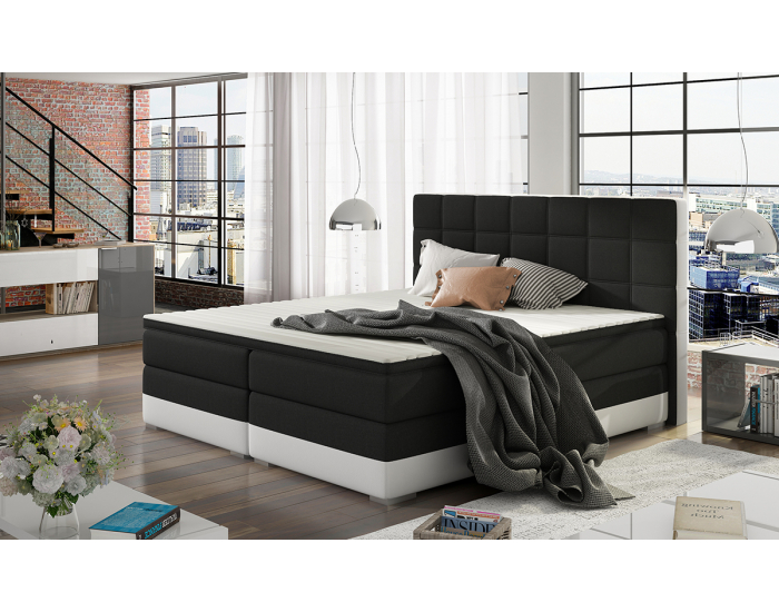 Čalúnená manželská posteľ s úložným priestorom Dalino 140 - čierna / biela