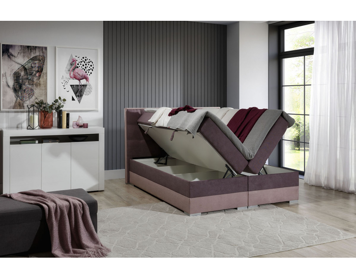 Čalúnená manželská posteľ s úložným priestorom Dalino 160 - bordová / čierna
