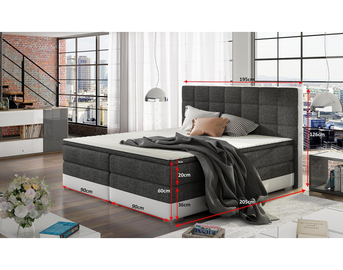 Čalúnená manželská posteľ s úložným priestorom Dalino 180 - svetlosivá / čierna