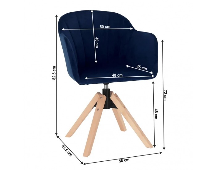 Dizajnové otočné kreslo Dalio - tmavomodrá / buk
