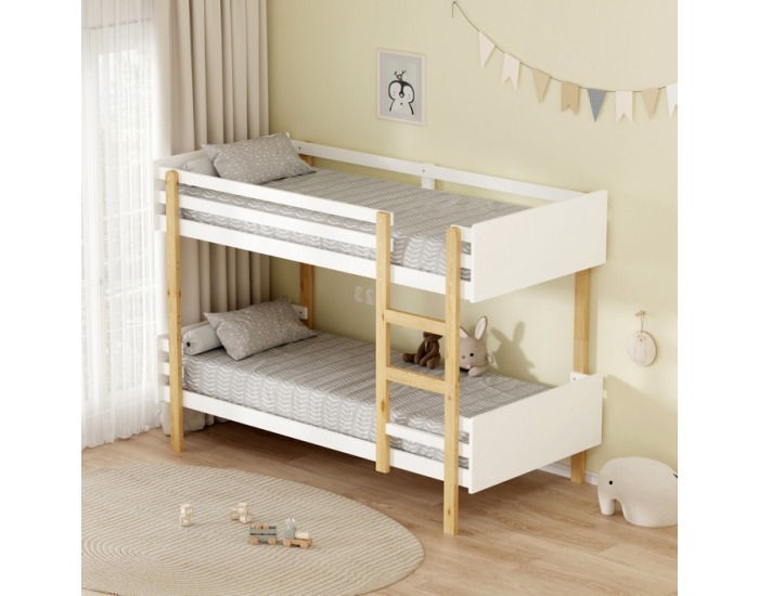 Drevená poschodová posteľ Damla 90x200 cm - biela / dub