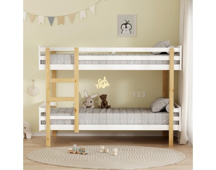 Drevená poschodová posteľ Damla 90x200 cm - biela / dub