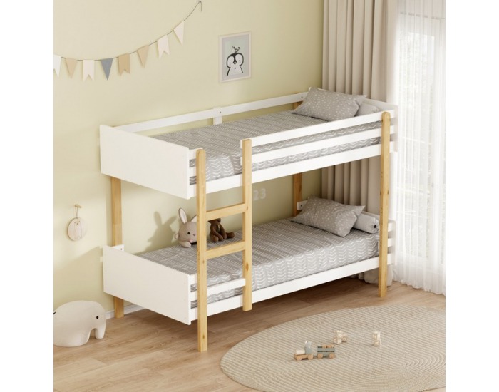 Drevená poschodová posteľ Damla 90x200 cm - biela / dub