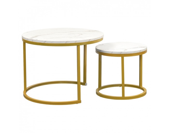 Konferenčný stolík (2 ks) Damon - zlatá / imitácia mramoru