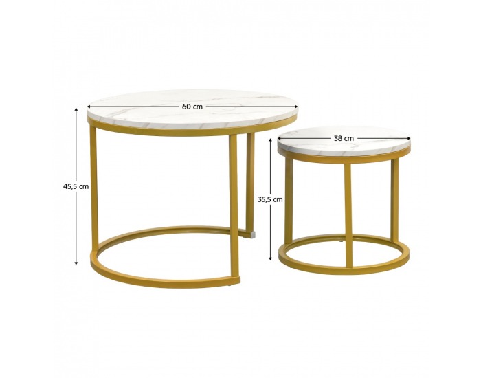 Konferenčný stolík (2 ks) Damon - zlatá / imitácia mramoru
