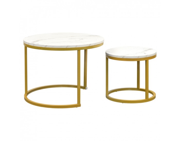 Konferenčný stolík (2 ks) Damon - zlatá / imitácia mramoru