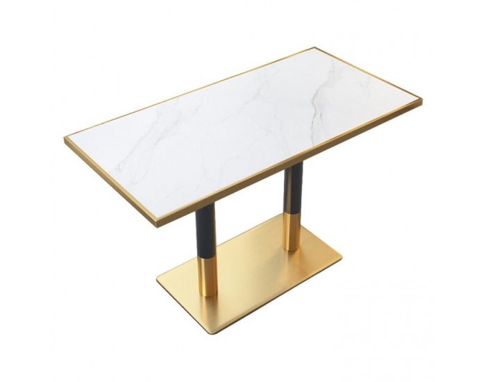 Jedálenský bistro stôl Darian 120x70 cm - biely mramor / čierna / zlatá