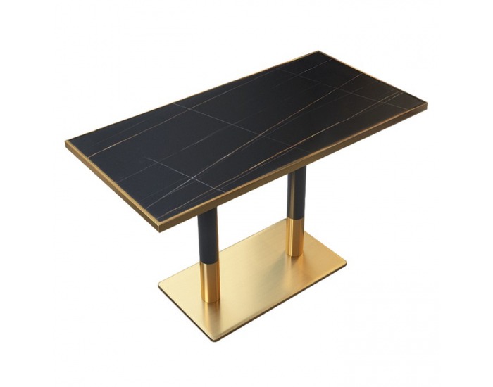 Jedálenský bistro stôl Darian 120x70 cm - čierny mramor / čierna / zlatá