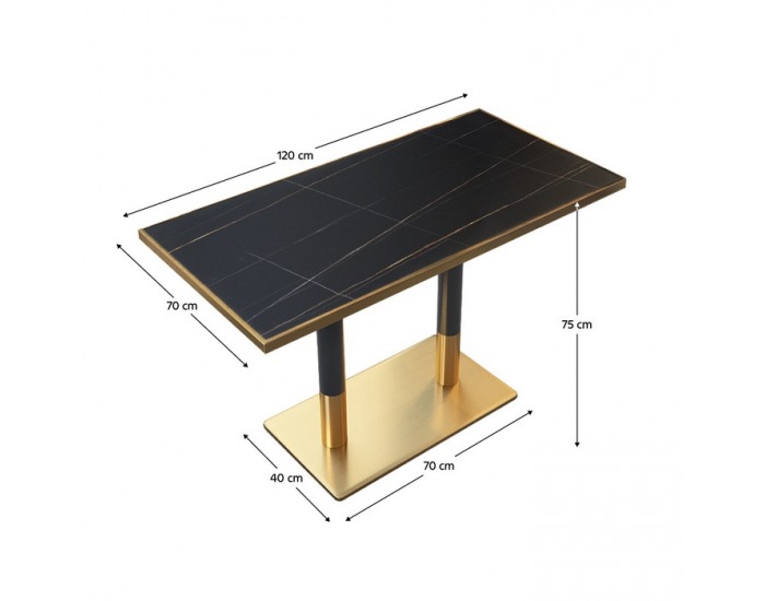 Jedálenský bistro stôl Darian 120x70 cm - čierny mramor / čierna / zlatá