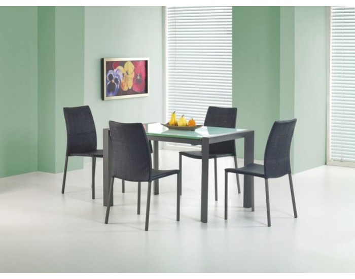 Sklenený rozkladací jedálenský stôl Darwin - mliečne sklo / tmavý kov