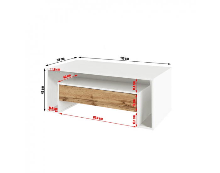 Konferenčný stolík Dawson - biela / dub wotan