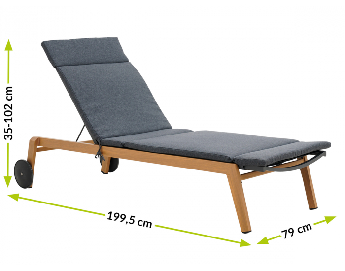 Záhradné lehátko na kolieskach Deborita - tmavosivá / prírodná