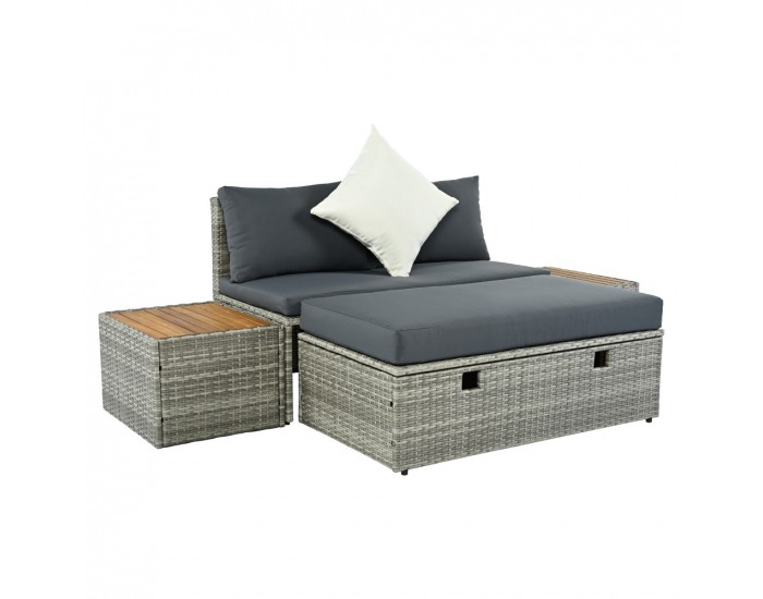 Záhradný nábytok z umelého ratanu Debra - sivá / prírodná / krémová