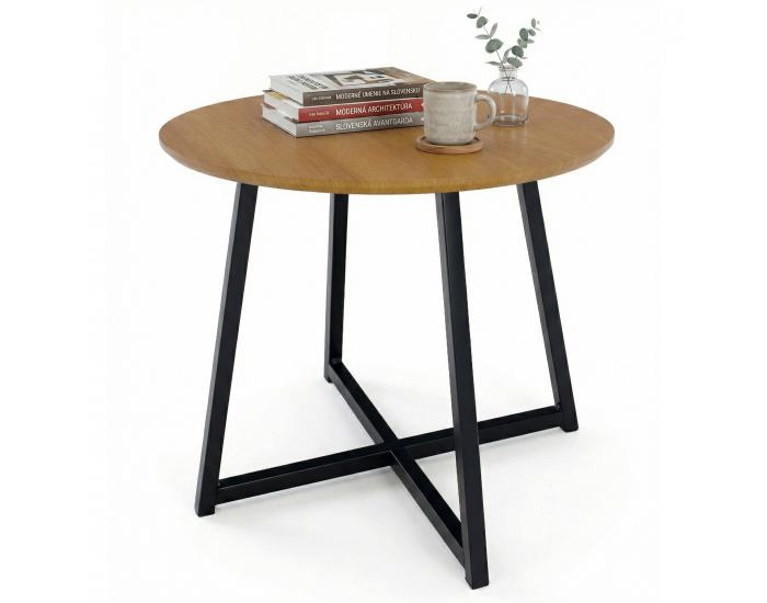 Okrúhly príručný stolík Delik - dub / čierna