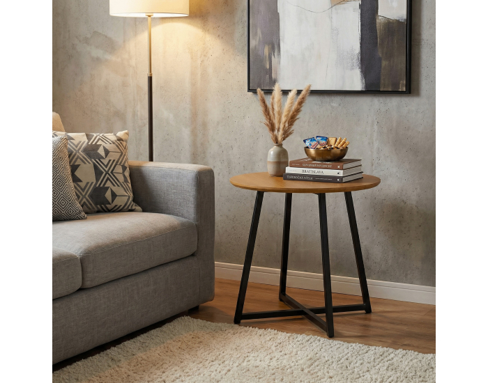 Okrúhly príručný stolík Delik - dub / čierna