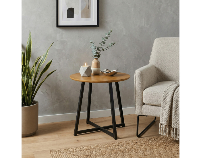 Okrúhly príručný stolík Delik - dub / čierna