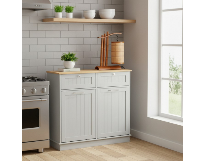 Výklopná skrinka s odpadkovým košom Delins Typ 2 - sivá / bambus