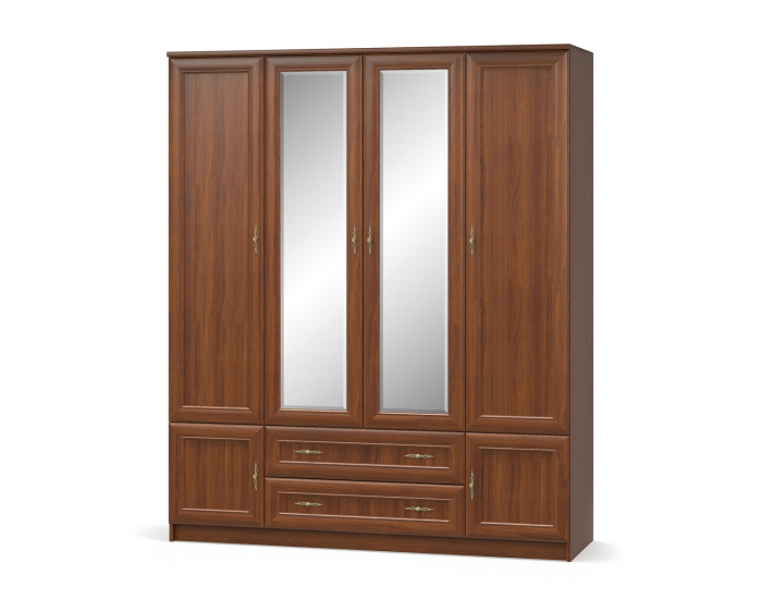 Štvordverová šatníková skriňa so zrkadlom Delion W-4D2DRWS - čerešňa portofino