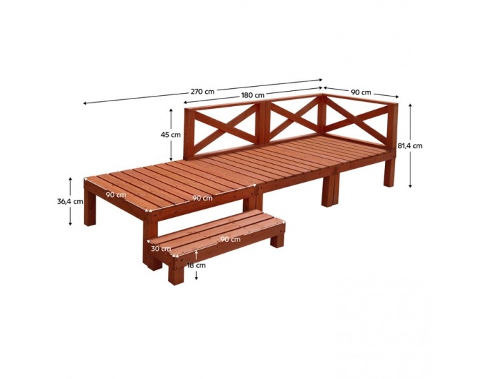 Drevená terasa Demis 270x90x81 cm - hnedá
