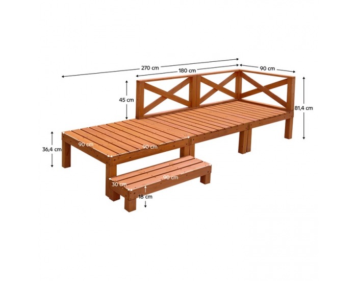 Drevená terasa Demis 270x90x81 cm - prírodná