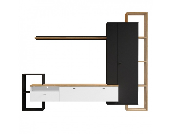 Obývacia stena Deniso - čierna / biela / dub craft zlatý