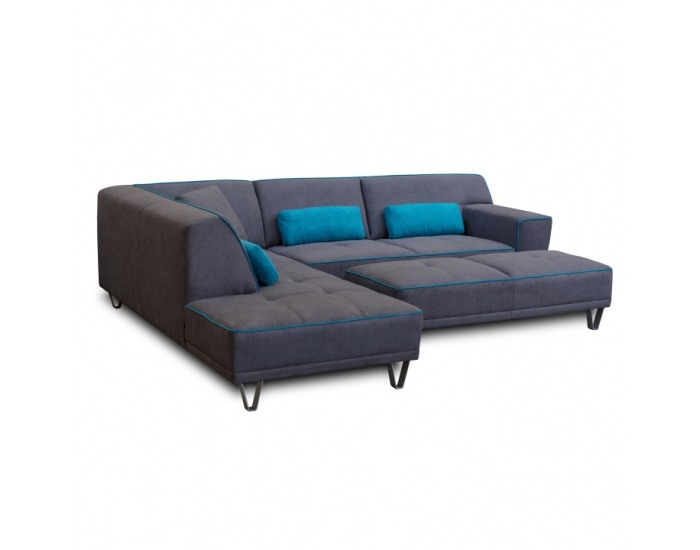 Rohová sedačka s rozkladom Derba L - tmavosivá / petrolejová