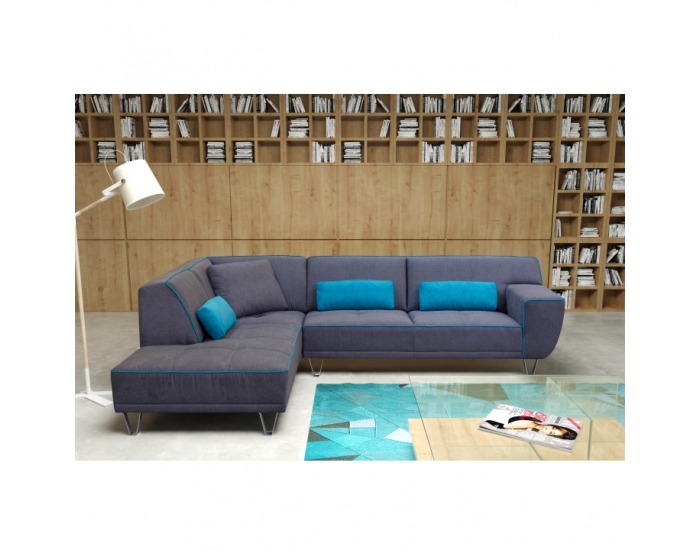 Rohová sedačka s rozkladom Derba L - tmavosivá / petrolejová