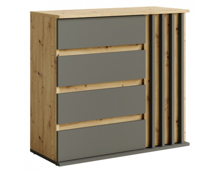 Jednodverová komoda so zásuvkami Deris 1D4Z - grafit / dub artisan