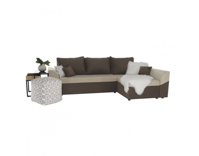 Rohová sedačka s rozkladom a úložným priestorom Desny L/P - hnedá / béžová
