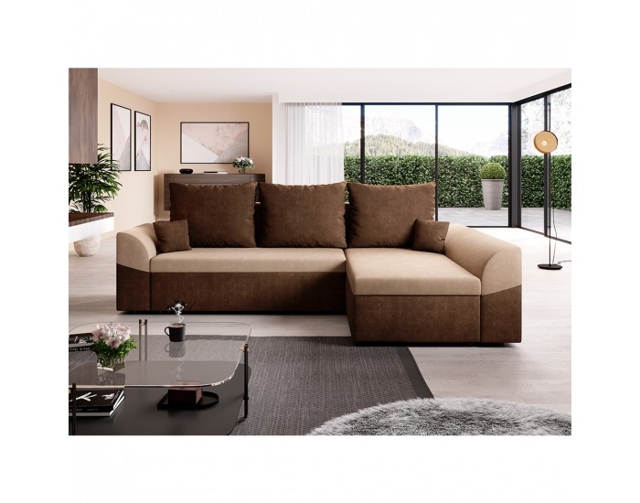 Rohová sedačka s rozkladom a úložným priestorom Desny L/P - hnedá / béžová